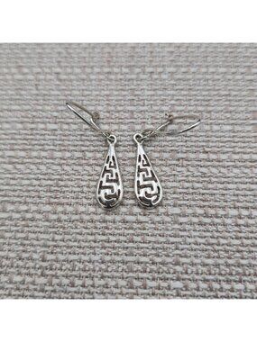 Sterling Silver Greek Key Filigree Teardrop Dangle Earrings A9004